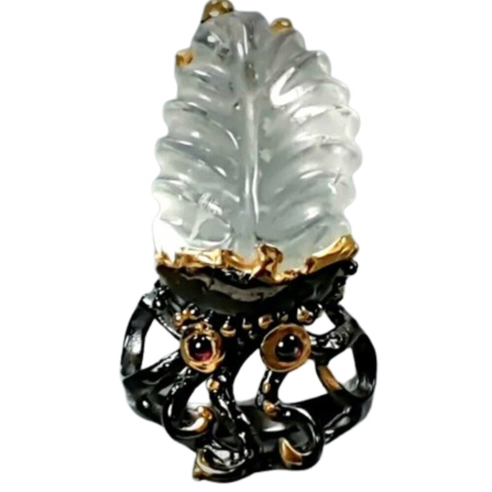 Huge prasiolite, garnet & sterling ring